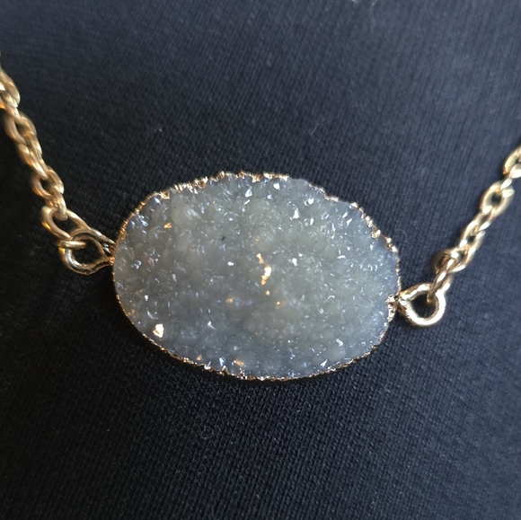 Quartz gray natural drutzy Gold plated Necklace 16" adjustable - Picture 1 of 9
